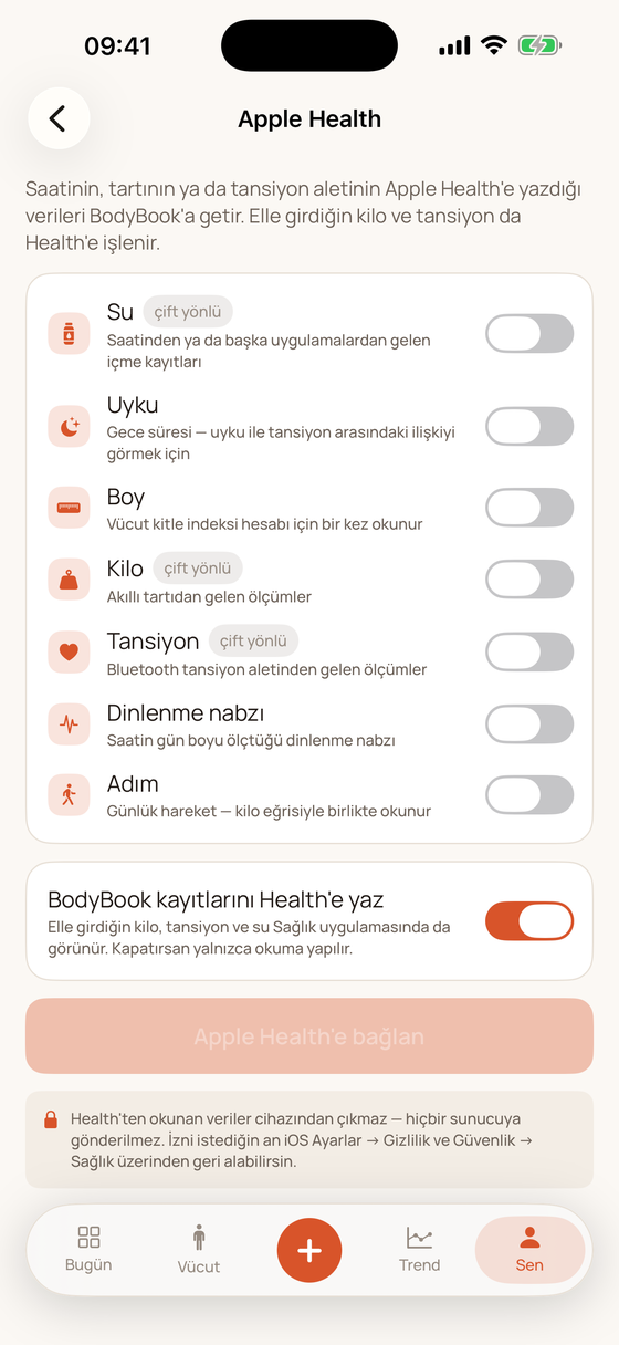 Apple Health ayarları
