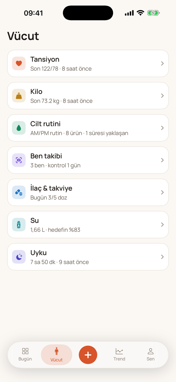 Vücut sekmesi, modül listesi