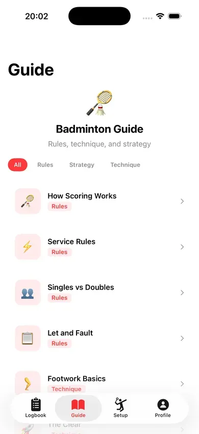 Learn badminton in the app