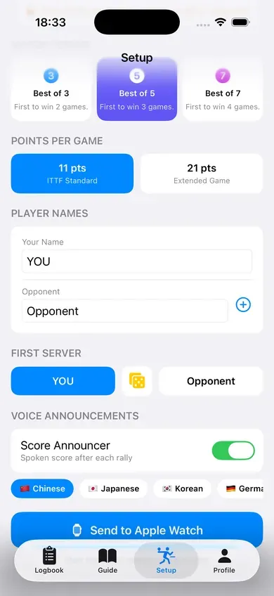 ITTF rules built in