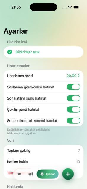 Ayarlar ve hatırlatma tercihleri