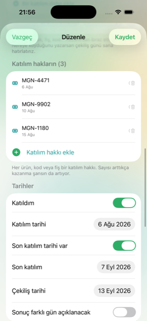 Katılım hakları listesi